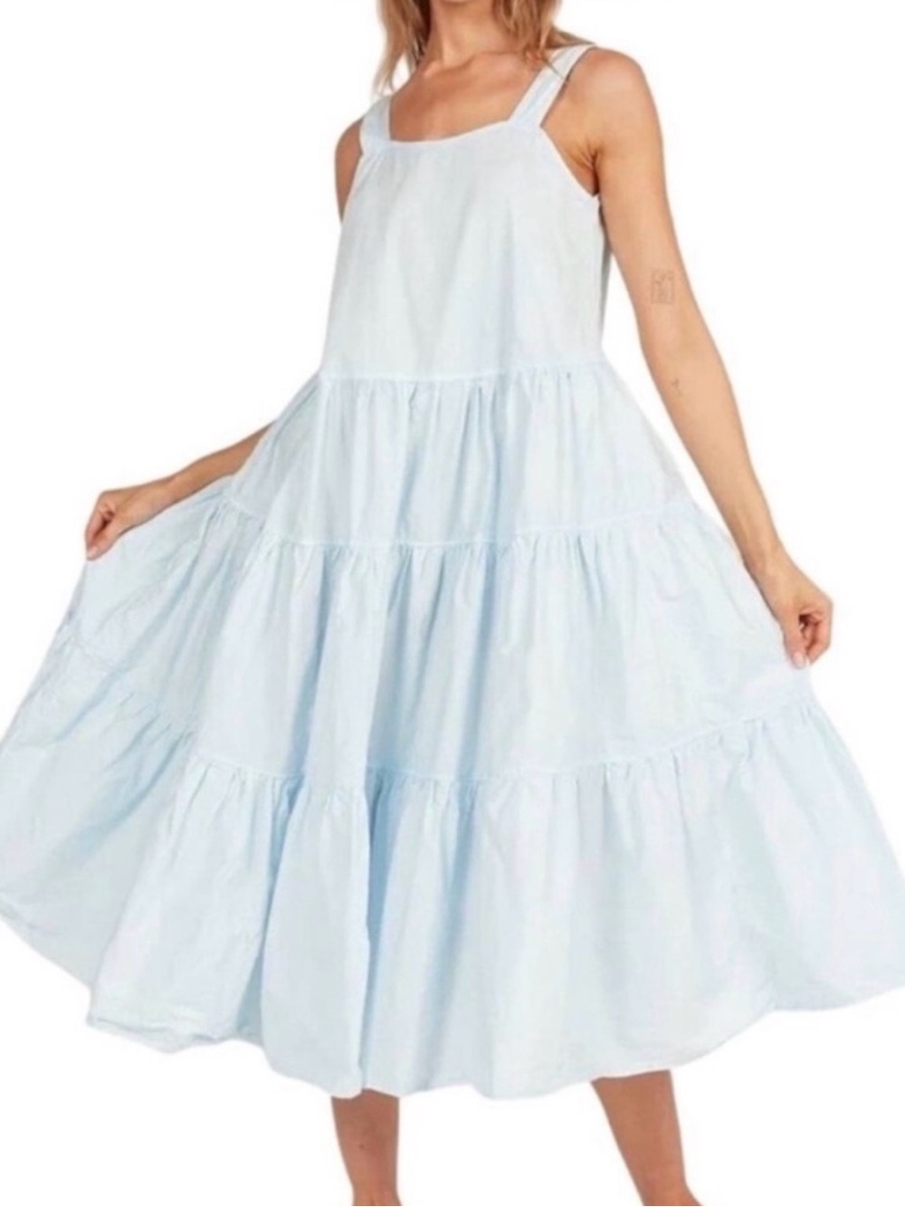 Tuckernuck Pomander Place Lola Chambray Tiered Maxi Midi Dress Small